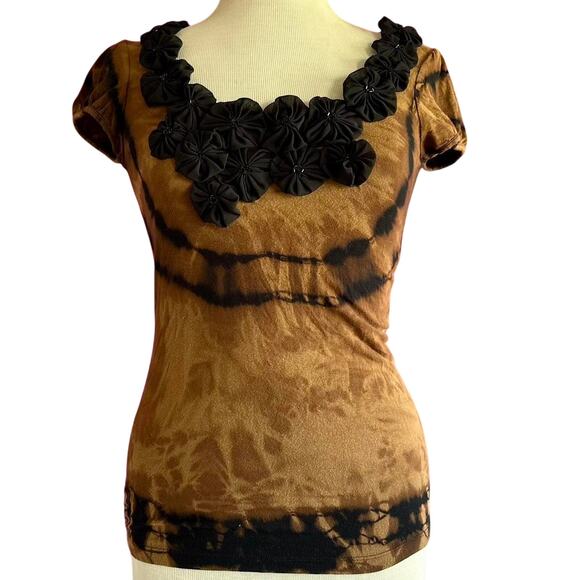 INC International Concepts Tops - Womens Top Size Small Reworked Tie Dye Rosettes Earthy Cottage Hippy Handcrafted